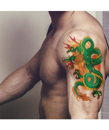 Supperb Temporary Tattoo - Green Dragon on Fires | High-Quality Body Art - Buy Online on GoSupps.com