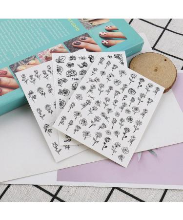 VGOL 12 Sheets Self-Adhesive Nail Art Stickers Flower Butterfly Moon Star Pattens Nail Decals Hollow Manicure DIY Nail Decoration for Acrylic Nails Black White Rose Gold - Buy Online on GoSupps.com