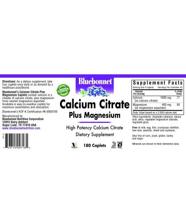 Bluebonnet Nutrition Calcium Citrate & Magnesium 180 Caplets - Premium Bone & Muscle Support - Buy Online on GoSupps.com