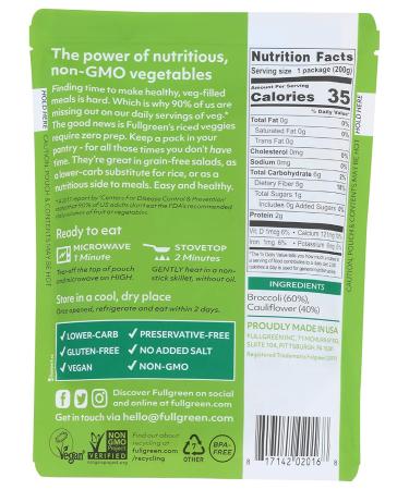 Fullgreen Riced Broccoli & Cauliflower, 7.05 OZ - Healthy Low-Carb Rice Alternative - Buy Online on GoSupps.com