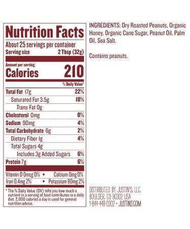 Justin's Honey Peanut Butter - No Stir, Gluten-Free, Non-GMO, 28oz Jar - Buy Online on GoSupps.com