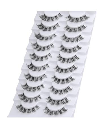 False Eyelashes 10 Pairs 15MM Cat Eye Faux Mink Lashes - 8D Wispy Extension Pack for Natural Look - Reusable Cruelty Free Soft Clear Band - Buy Online on GoSupps.com
