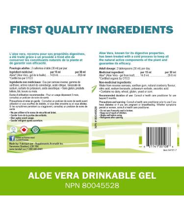 Pure Aloe Vera Drinkable Gel Cranberry Flavor 500ml - for Heartburn Relief & Acid Reflux - Cold-Processed - from Organic Fresh Leaves - Made in Canada (Pack of 2) 500 ml (Pack of 2) - Buy Online on GoSupps.com