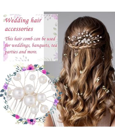 PAGOW Pearl Rhinestone Hair Comb Set - Crystal Flower Hairpieces for Women - Bridal Wedding Accessories (Silver White) - Buy Online on GoSupps.com