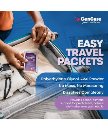 GenCare Polylethylene Glycol 3350 Powder for Solution 30 Travel Packets Unflavored Grit-Free Clear PEG 3350 for Occasional Constipation Relief for Women & Men Generic MiraLAX Laxative Powder 30 Count (Pack of 1) - Buy Online on GoSupps.com