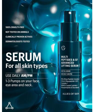 Allies of Skin Growth Factor Peptides Lifting Serum & Copper Tripeptide Repair Serum | Advanced Lifting & Repair Duo to Reverse Signs of Aging (1oz x2) - Buy Online on GoSupps.com