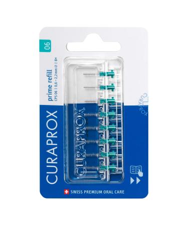 Curaprox interdental Brushes CPS 06 Prime, Refill, 8 Pieces, 2.2 mm Effectiveness, Turquoise, Refill Pack, Without Holder Turquoise 8 Count (Pack of 1)