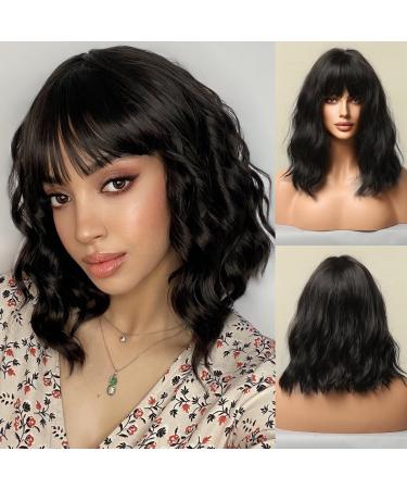 Kellynee Black Curly Bob Wig with Bangs - Chic and Versatile Synthetic Hair Heat Resistant Wigs for Women - Effortlessly Stylish for Daily Wear Parties and Special Occasions - Buy Online on GoSupps.com
