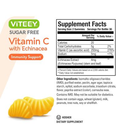 Immune Support: Sugar Free Vitamin C & Echinacea Gummies - 60 Count Pack - Vegan & Gluten Free - Buy Online on GoSupps.com