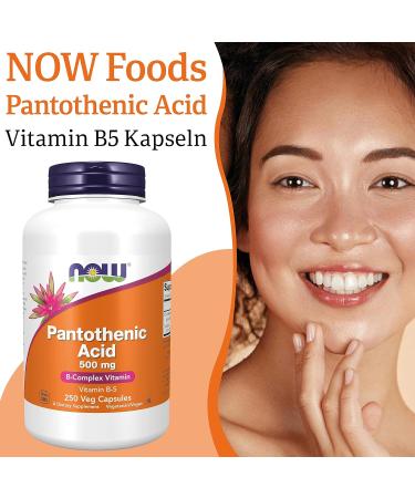 Now Foods Pantothenic Acid 500 mg - High Dose Vitamin B5 250 Vegan Capsules Gluten-Free & Soy-Free Laboratory Tested - International Shipping Available - Buy Online on GoSupps.com