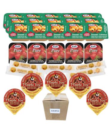 Peanut Butter Jams (15) Spread Bundle with Maple Syrup (5) Strawberry (5) and Honey (5) | Sugarpax Convenient Bundle