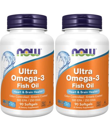 NOW Supplements Ultra Omega-3 Molecularly Distilled and Enteric Coated 90 Softgels (Pack of 2) 90 Count (Pack of 2)