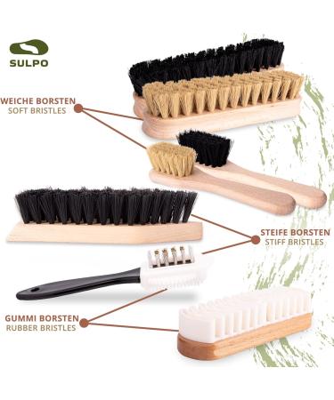 SULPO 7-Piece Shoe Polish Kit - Leather Cleaning Brushes - 2 Brushes Soft Bristles - 2 Polishing Brushes - 1 Dirt Brush - 1 Brush with Brass and Nylon Bristles - 1 Crepe Brush Nubuck Leather - Buy Online on GoSupps.com