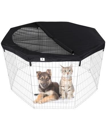 HiCaptain Pet Playpen Top Cover for Indoor and Outdoor Use - Escape-Proof and Sunshade Shield Protector Fits for 24 inches Wide 8 Panel Dog Crate Pen (Black, with Adjustable Half Mesh) Black With Adjustable Half Mesh