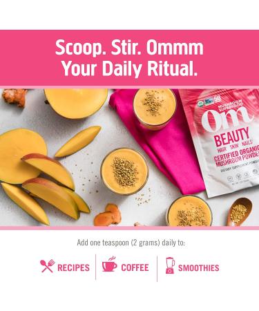 Om Mushroom Beauty Blend Powder - Superfood Supplement for Hair, Skin & Nails | 3.5 oz | Chaga, Cordyceps, Maitake - Buy Online on GoSupps.com