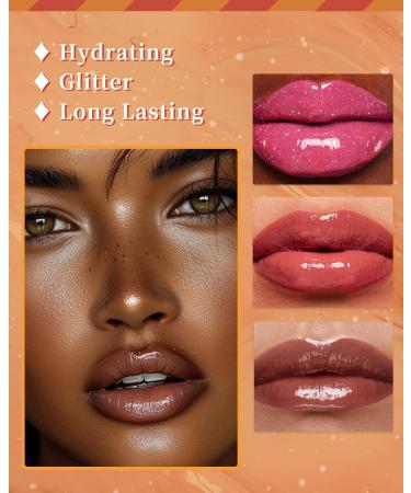 Plumping Lip Gloss - 3 Colors Hydrating Lip Glow Oil Set Pink Clear Lip Tint Stain Glitter Long Lasting Tinted Lip Oil Sparkly Moisturizing Lip Plumper Gloss Make Lip Fuller for Women Makeup -Set B - Buy Online on GoSupps.com