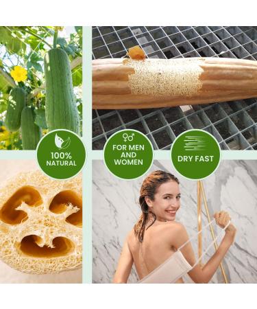 Exfoliating Loofah Back Scrubber - 100% Natural Loofah & Terry Cloth - Spa Bath Sponge for Men & Women - Deep Clean Shower Massage - Buy Online on GoSupps.com