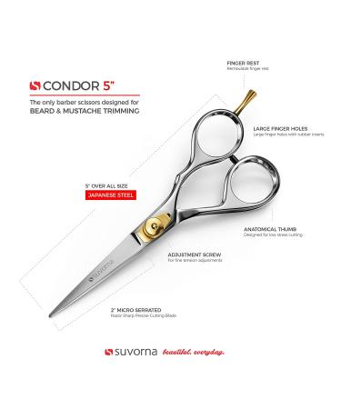 Suvorna Condor 5 Beard and Mustache Scissors - Professional Grooming and Barber Hair Cutting Tool - Buy Online on GoSupps.com