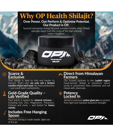 Op Health Limited OP Health Himalaya Shilajit Resin 100 Pure & Natural 75+ Fulvic Acid Gold Grade Lab Tested Energy Immunity Skin & Bone Support Ethically Sourced Small Batch - Buy Online on GoSupps.com