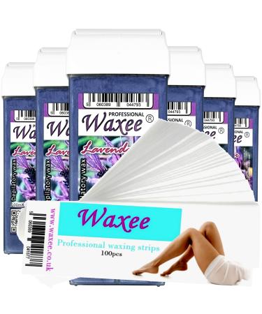 6 x 100ml Roll-on wax. roller cartridge refill LAVENDER + 100 waxing strips from UK brand Waxee. Lavender- TOP FORMULA