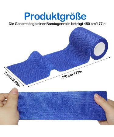 Aurorayer 8 Rolls Self-Adhesive Sport Bandage 7.5cm x 4.5m - Elastic Vet Wrap for Pets & Horses - Blue - Buy Online on GoSupps.com