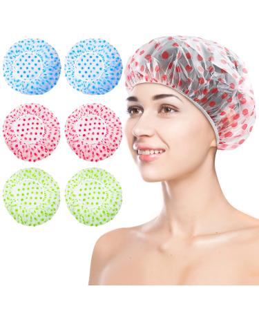 D Shower Caps for Women Reusable Waterproof  Plastic Bath Hair Cap  Elastic Band Shower Hat for Ladies Kids Spa Salon  6 PC