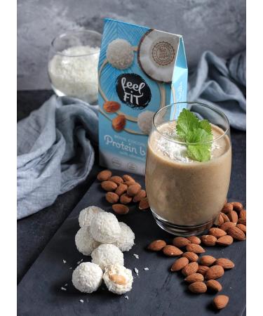 Feel FIT Protein Coconut Pralines with Almonds - 14 Packs (63g each) | No Added Sugar Healthy Snack for International Shipping - Buy Online on GoSupps.com