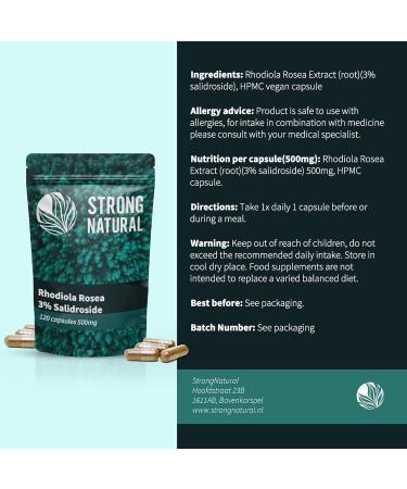 Strong Natural Rhodiola Rosea 3% Salidroside 120 Capsules 500mg Vegan Quality - Buy Online on GoSupps.com