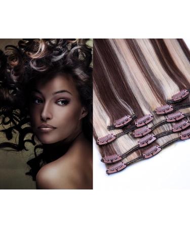 Clip In Extensions Set - 100% Real Hair 7 Pieces 70g 45cm | No. 4/613 Chocolate Brown Blonde Highlights - Worldwide Shipping - Buy Online on GoSupps.com