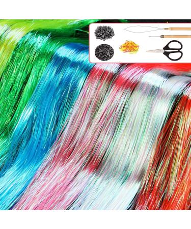 VEGCOO Hair Extensions Rainbow Colored Hair Tinsel Kit 20 Colors with Tools Glitter Synthetic Straight Hair Extensions Party Highlights Hair Accessories for Kids Girls Women - Buy Online on GoSupps.com
