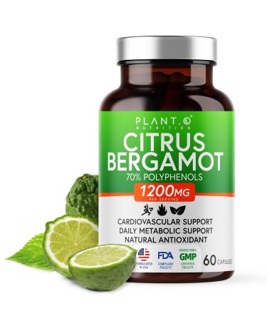 Citrus Bergamot Supplement 1200mg Highly Concentrated to 70% Polyphenols - Bergamot Extract for Heart Health Immunity Antioxidant - 60 Veggie Capsules for Women and Men