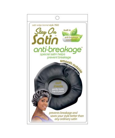 Stay on Satin Anti-Breakage Large Sleep Bonnet with Infused Hair Conditioners  Black