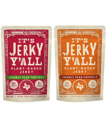It's Jerky Y'all Vegan Jerky Sweet & Spicy Pack - Chipotle & Teriyaki - Low Carb, Non-GMO, Gluten-Free, Vegetarian, Whole30 (2-Pack)
