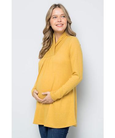 Maternity Knit Sweater - High Neck Shawl Collar Tunic Top | Mustard, Size L | Made in USA - Buy Online on GoSupps.com