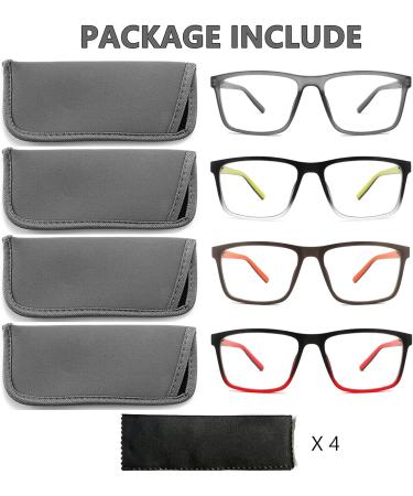 4 Pack Oversized Reading Glasses for Men | Blue Light Blocking | Anti UV & Eye Strain | 1.25x Magnification | Stylish Grey Yellow Brown & Red - Buy Online on GoSupps.com