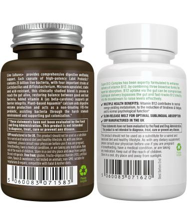 Live Cultures+ Lab4 Probiotics + Super B12-Complex Vegan Bundle 25 Billion CFU Lactobacillus Acidophilus and Bifidobacterium + High Absorption Sublingual B12 by Igennus - Buy Online on GoSupps.com
