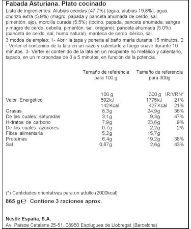 Nestl Litoral Fabada Asturiana Large Portion 865 gr. - Pack 3  - Buy Online on GoSupps.com