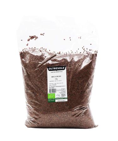 Oltresole, Organic flax seeds 3 kg, Raw fatty seeds, whole and dark, rich in minerals and fiber, ideal for healthy recipes, source of omega-3, 100% natural