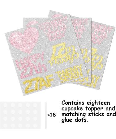 18pcs Gold Pink Glitter Dessert Cupcake Pick for Straight Outta 1997 Cheer to 27 Years Old Theme Decor Supplies Happy 27th Birthday Party Decoration - Buy Online on GoSupps.com