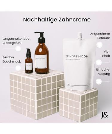 Jondi&Moon Natural Cosmetic Toothpaste - 250ml Glass Bottle - Refillable Toothpaste Dispenser with Natural Ingredients for White Teeth - Vegan Flouride Menthol - Buy Online on GoSupps.com