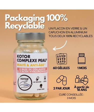 KOTOR Skin Complex | Marine Collagen + Hyaluronic Acid | Anti Wrinkles Anti Aging Smooth and Firming Skin | + Vitamin C + Selenium | 60 Capsules | Vegan | Made in France - Buy Online on GoSupps.com