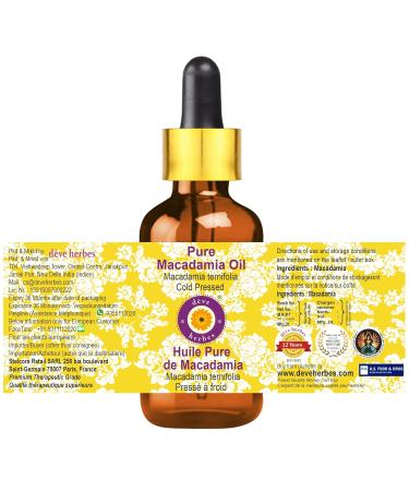 Deve Herbes Pure Macadamia Oil 10ml - Cold Pressed Glass Dropper | Premium Quality for Skin & Hair Care - Buy Online on GoSupps.com