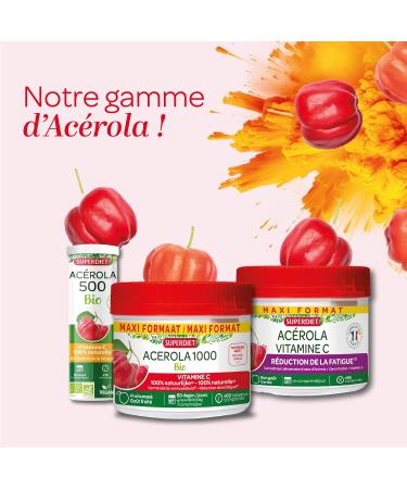 SUPERDIET- ACEROLA 1000 ORGANIC - High concentration of Vitamin C - Reduction of fatigue - Maxi pot of 60 chewable tablets - Buy Online on GoSupps.com