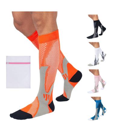 360 RELIEF Copper Compression Socks - for Women & Men | Graduated Athletic Fit for Running Nurses Shin Splint Flight Travel Maternity Pregnancy Boost Stamina | with Mesh Laundry Bag L-XL Orange - Buy Online on GoSupps.com
