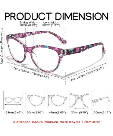 FEISEDY Cat Eye Reading Glasses for Women - Blue Light Blocking Cateye Eyeglasses B9107 in Purple Print - 2.0x Magnification - Buy Online on GoSupps.com