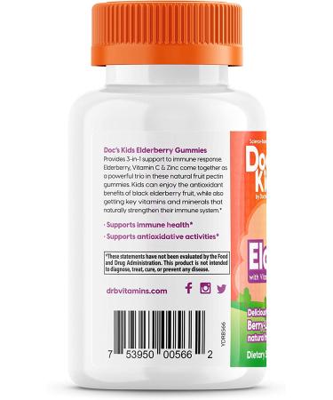Doctor's Best Kids Elderberry Gummies - Vitamin C & Zinc, Berry Lemon Flavor, 60 Count - Buy Online on GoSupps.com