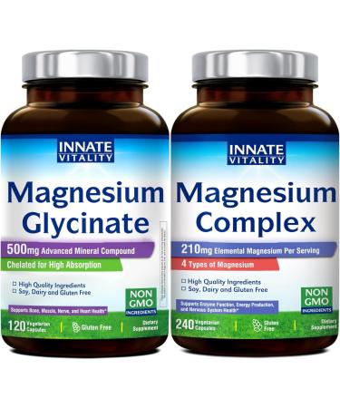 Innate Vitality Magnesium Glycinate 500mg 120 Capsules and 4 in 1 Magnesium Complex 240 Vegan Capsules