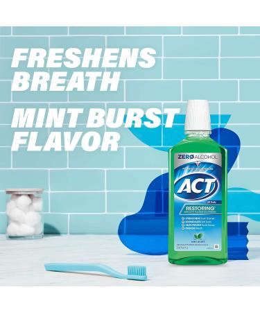 ACT Restoring Zero Alcohol Fluoride Mouthwash 33.8 fl. oz. Strengthens Tooth Enamel Mint Burst (Pack of 2) - Buy Online on GoSupps.com