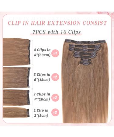 Vlasy Clip in Human Hair Extensions - 7 Pieces Seamless Natural Thick Weft Hair, Medium Ash Brown, 8 Inch (40g), 10A Grade - for Women - Buy Online on GoSupps.com