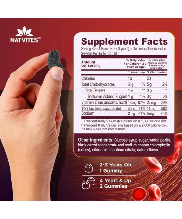 Natvites Kids Iron Gummies with Vitamin C - Delicious Grape Flavor - Energy & Blood Health Support - Gluten Free Non-GMO Vegetarian Children's Iron Supplement for Kids and Toddlers Age 2+ (120 Count) - Buy Online on GoSupps.com
